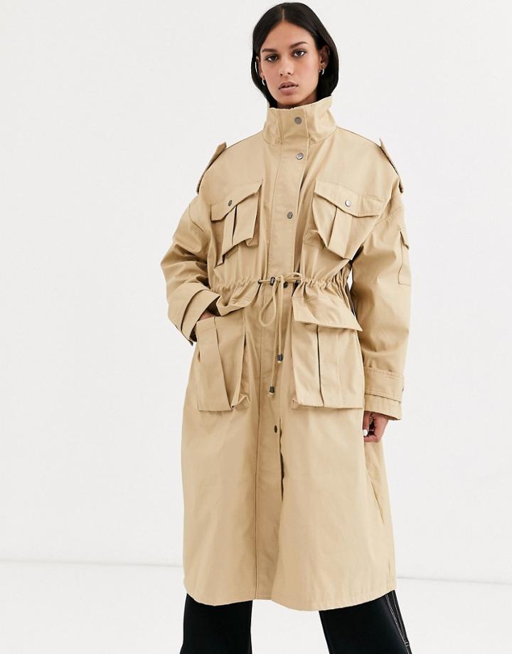 Asos Design Utility Longline Cotton Jacket In Stone