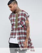 Reclaimed Vintage Inspired Oversized Flannel Tunic With Distressing - Red