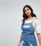 Missguided Contrast Distressed Overalls-blue
