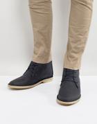 Asos Desert Boots In Navy Leather With Perforated Detail - Navy