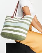 Svnx Straw Stripe Tote Bag In Green