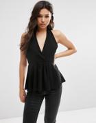 Asos Plunge Halter Neck Top - Black