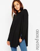 Asos Petite Longline Sweat With Side Splits In Cotton - Black