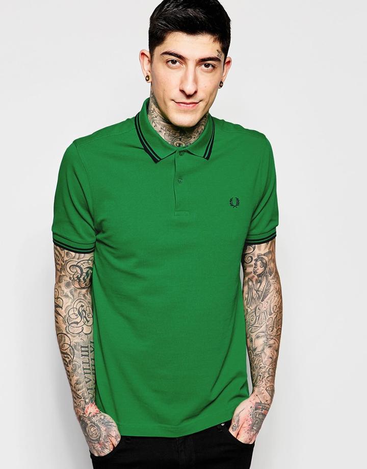 Fred Perry Polo Shirt With Tipping Slim Fit - Island Green