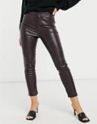 Mango Faux Leather Skinny Pants In Burgundy-red