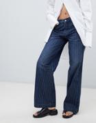 Dr Denim Jam Mid Rise Wide Leg Jean In Pinstripe - Blue