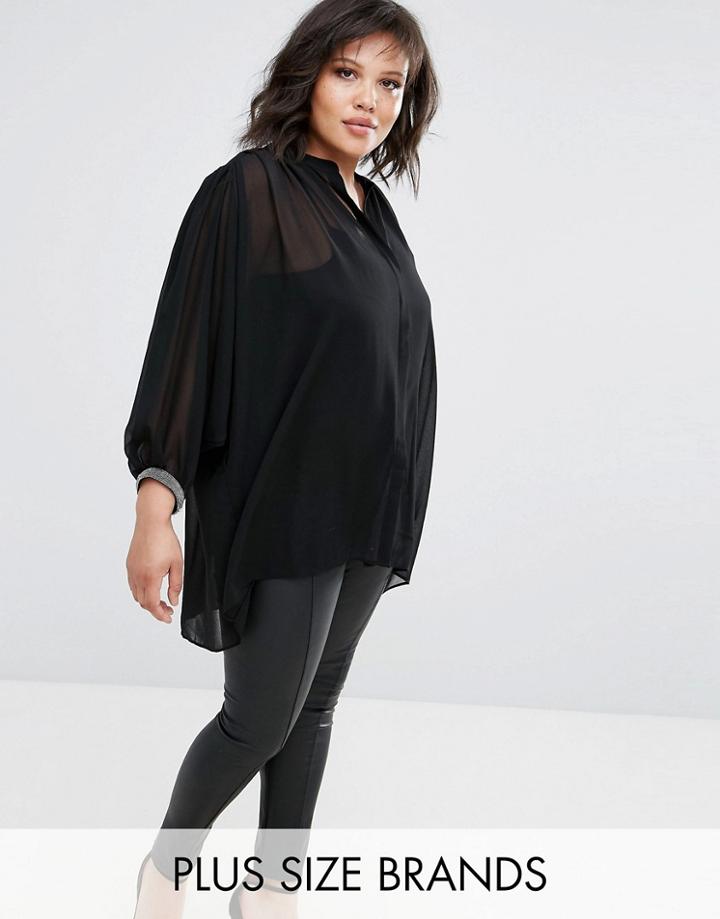 Elvi Oversized Embellished Shirt - Black