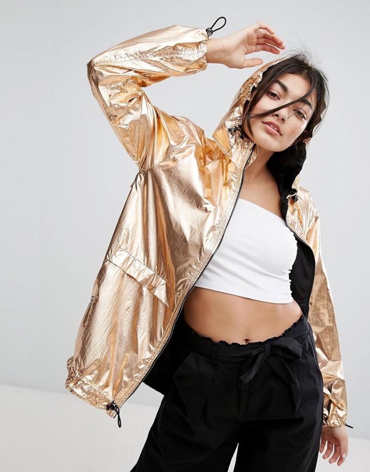Bershka Metallic Rain Trench - Gold