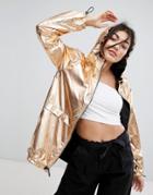 Bershka Metallic Rain Trench - Gold