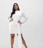 Club L London Plus Slinky Tie Side Ruched Mini Bodycon Dress In White - White