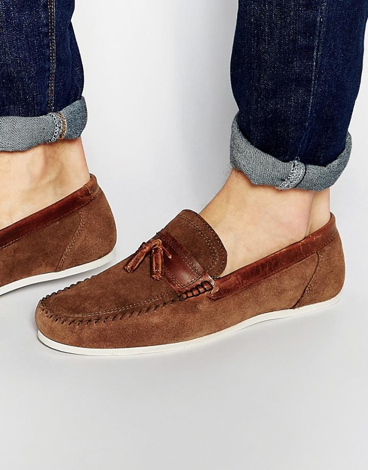 Red Tape Tassel Loafer In Brown Suede