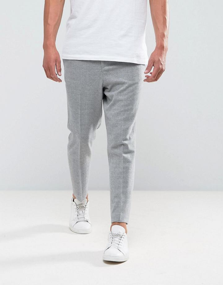Asos Tapered Smart Pant In Light Gray Texture With Elasticated Back - Gray