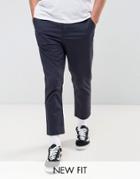 Asos Tapered Cropped Chinos In Navy - Navy