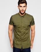 Asos Military Shirt In Khaki With Double Pockets In Regular Fit - Khaki