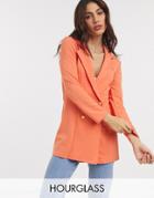 Asos Design Hourglass Glam Double Breasted Jersey Blazer In Orange