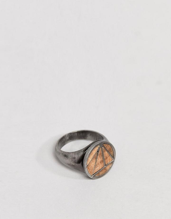 Simon Carter Geometric Pinky Ring With Pyrite Stone - Silver
