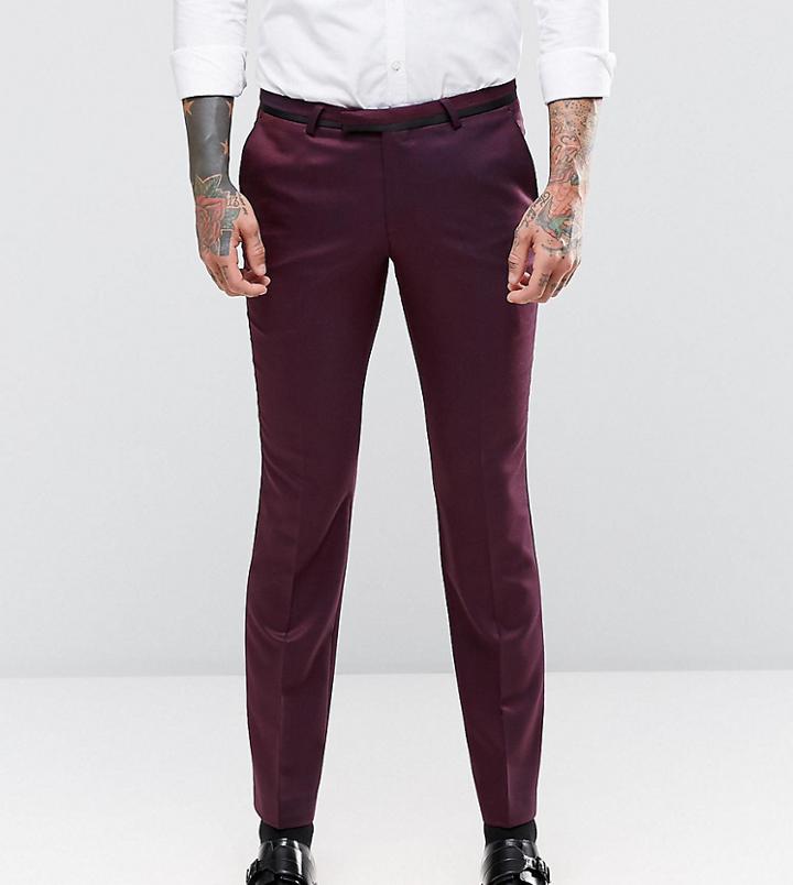 Noose & Monkey Super Skinny Tuxedo Pants With Satin And Stretch - Red