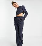 Collusion High Waisted Straight Leg Pants In Pinstripe With V Waistband Detail - Part Of A Set-navy
