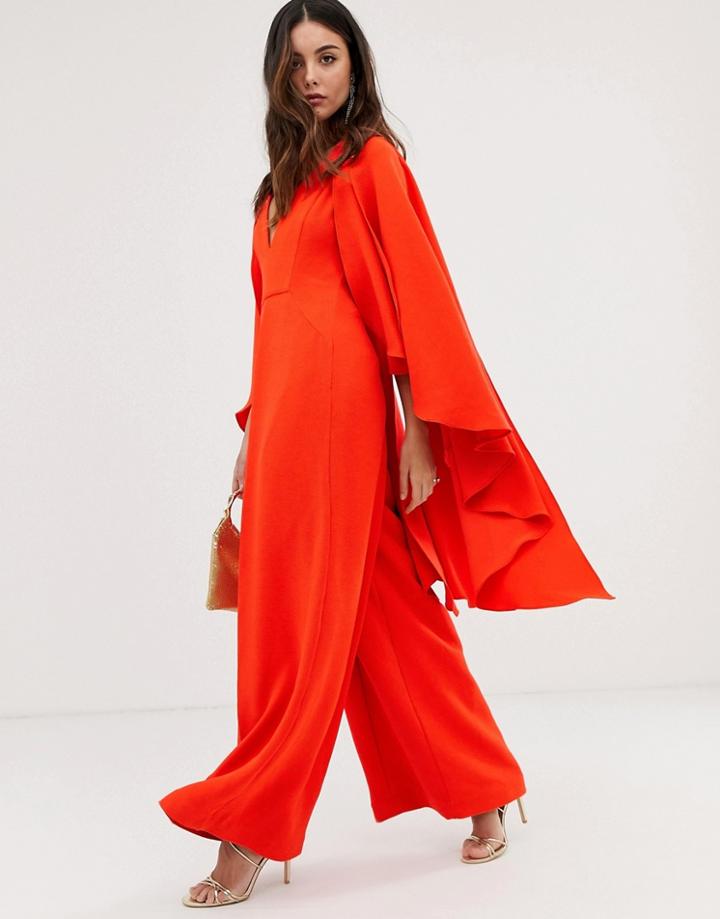 Asos Edition Cape Wide Leg Jumpsuit-red