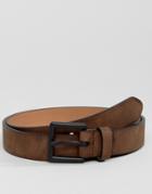 Asos Slim Belt In Faux Leather With Burnished Edges - Brown