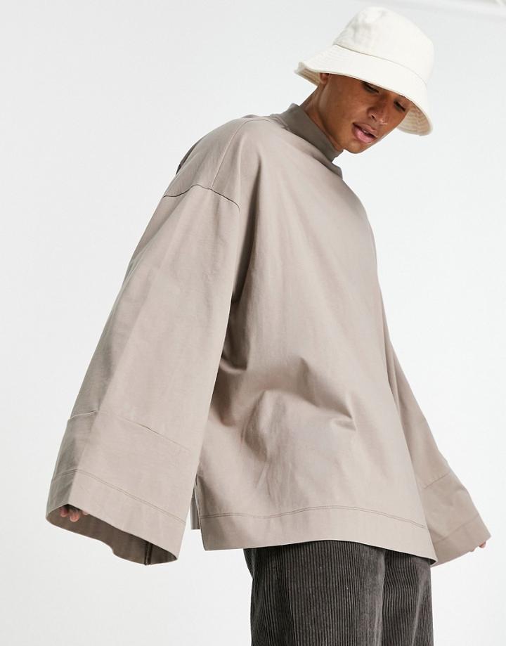 Asos Design Long Sleeve Extreme Oversized T-shirt With Turtle In Light Brown