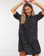 In The Style X Jac Jossa Drop Waist Shirt Dress With Puff Sleeve In Black Polka