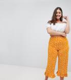 Asos Design Curve Pants With Fluted Ruffle Hem In Polka Dot-orange