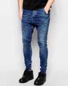 Siksilk Drop Crotch Skinny Jeans - Mid Wash Blue