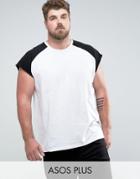 Asos Plus Oversized Sleeveless T-shirt With Raw Edge And Contrast Raglan - White
