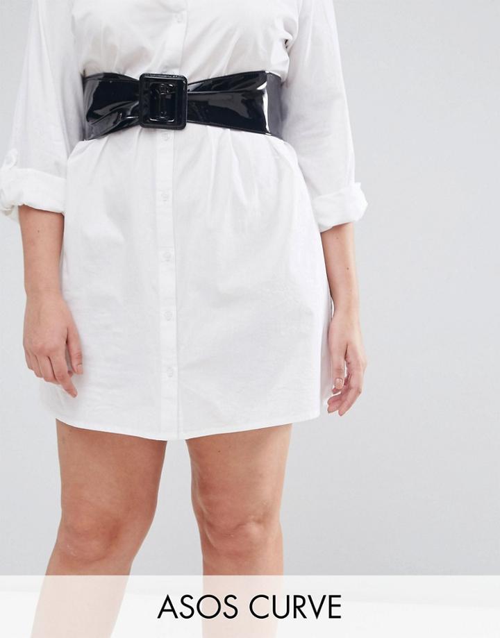 Asos Curve 80s Patent Waist Sash Belt With Square Buckle - Black