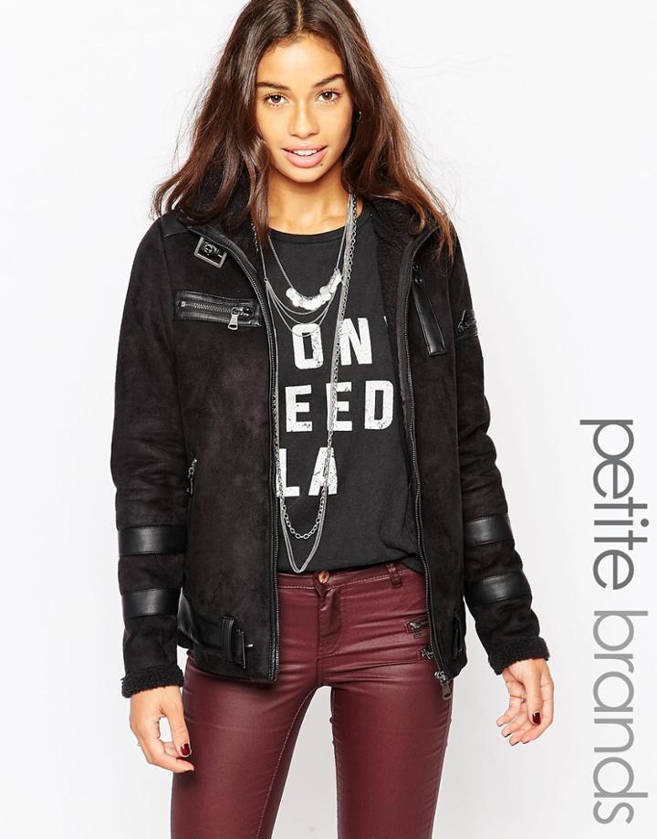 Noisy May Petite Faux Shearling Jacket - Black