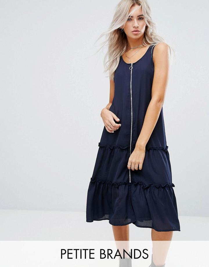 Noisy May Petite Ruffle Hem Dress With Zip Detail - Navy