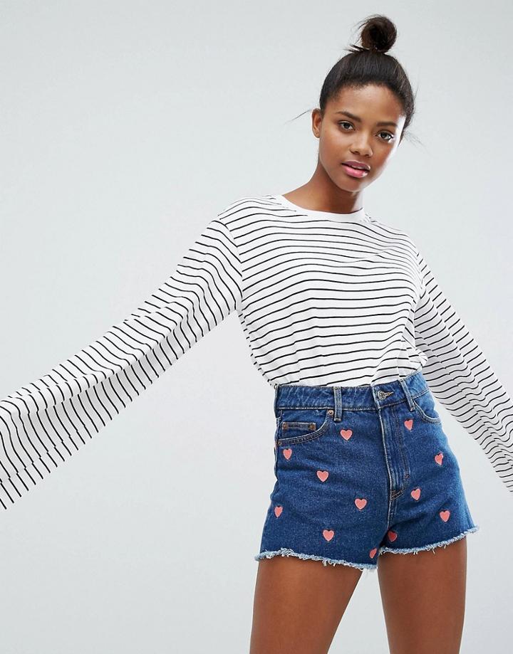 Monki Stripe Oversized Longsleeve T-shirt - White