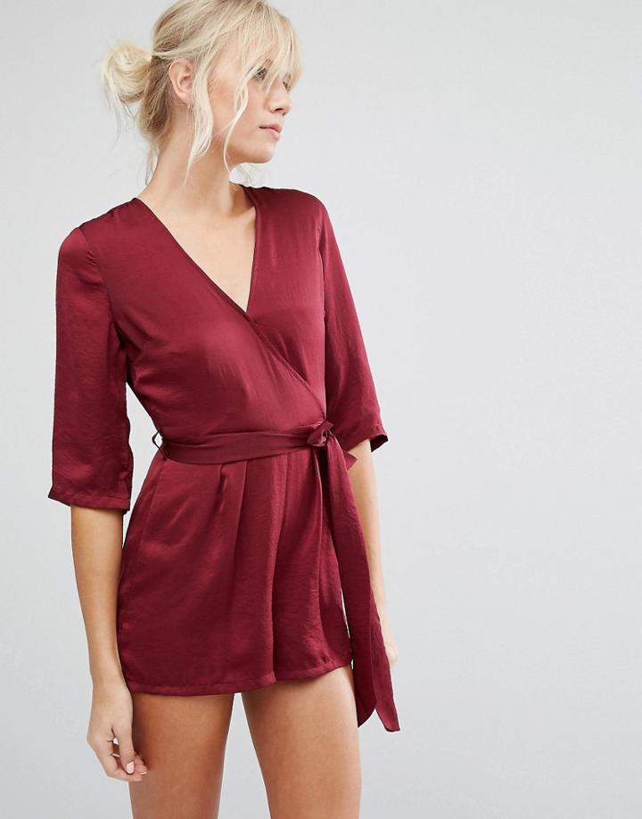 Influence Wrap Front Playsuit - Red