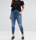 New Look Curve Distressed Ripped Jeans - Blue