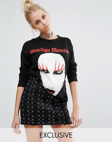 Adolescent Clothing Long Sleeve Skate Top With Marilyn Manson Print - Black