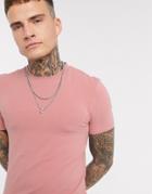 Asos Design Organic Blend Cotton Muscle Fit T-shirt With Crew Neck-pink