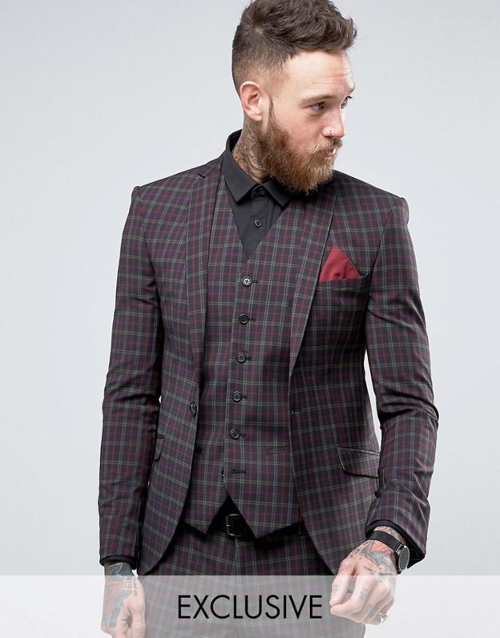 Heart & Dagger Super Skinny Suit Jacket In Check - Green