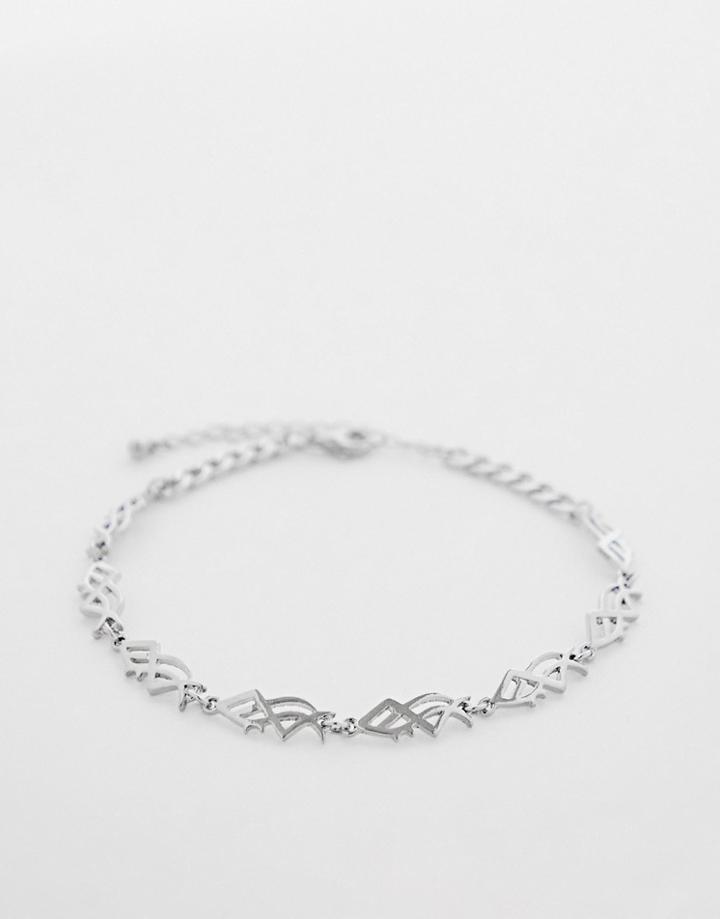 Asos Design Anklet With Tattoo Design In Silver Tone