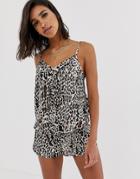 Asos Design Satin Leopard Print Cami Short Set-multi