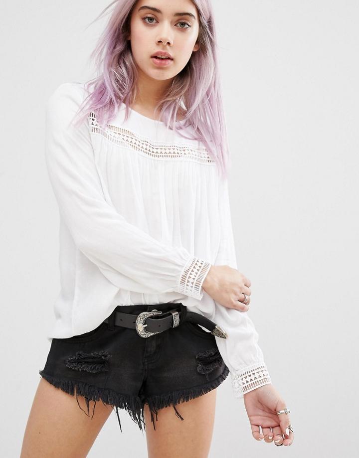 New Look Broderie Detail Smock Top - White