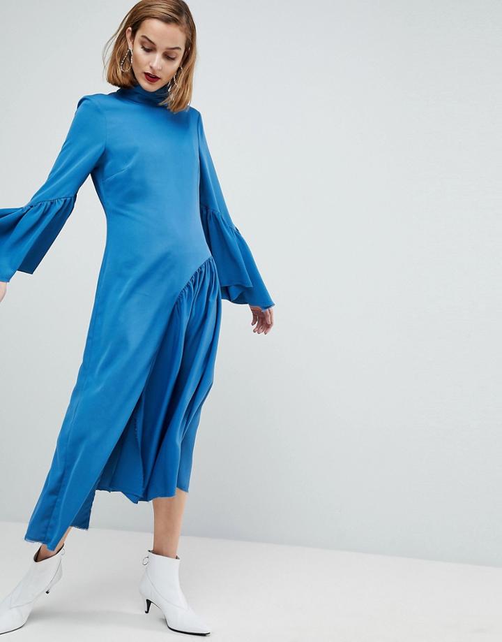 Asos White Raw Edge Frill Sleeved Dress-green