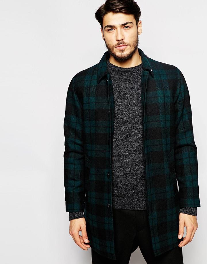 Peter Werth Wool Plaid Trench Coat - Green