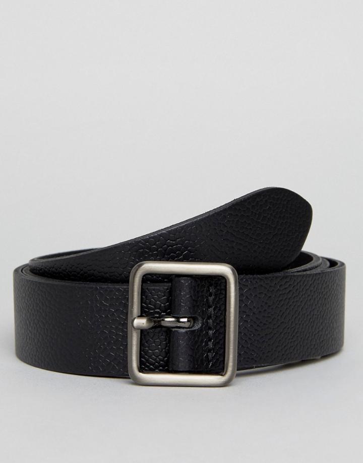 Asos Smart Slim Leather Belt With Square Buckle In Black - Black