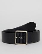 Asos Smart Slim Leather Belt With Square Buckle In Black - Black