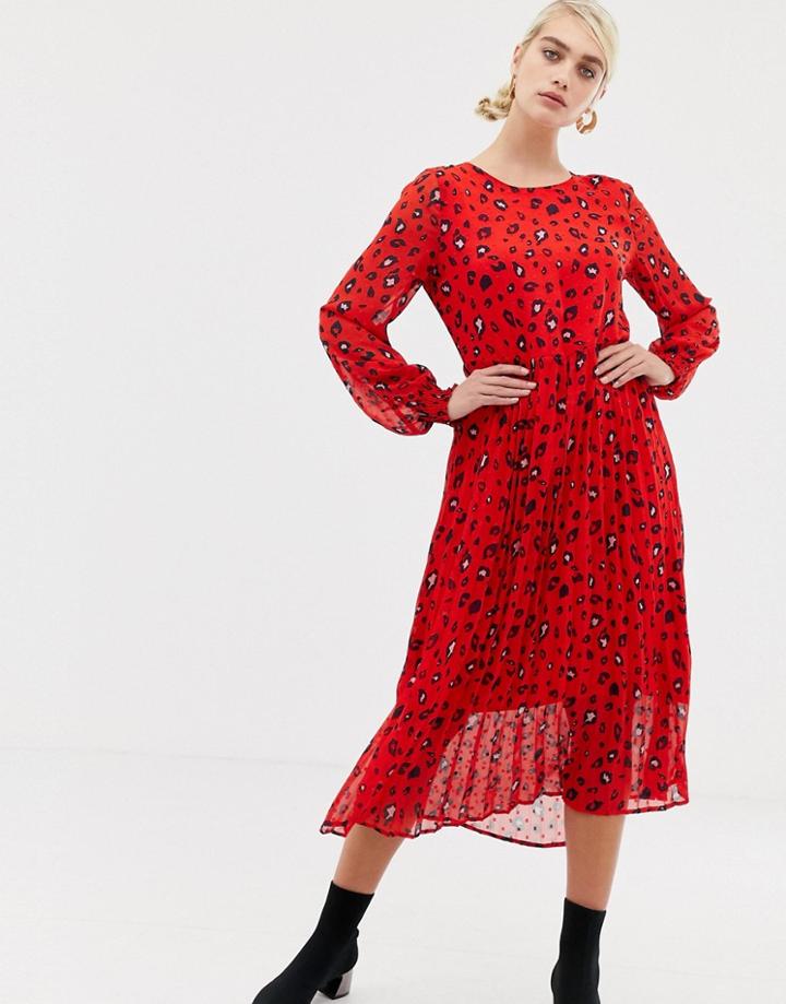 Selected Femme Abstract Leopard Midi Dress - Red
