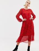 Selected Femme Abstract Leopard Midi Dress - Red