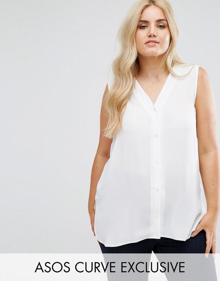 Asos Curve V Neck Sleeveless Blouse - White