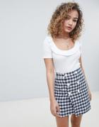 Miss Selfridge Scoop Neck Crop Top With Frill Detail In White - White