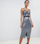 Little Mistress Tall Cami Strap Paneled Sequin Pencil Dress In Silver